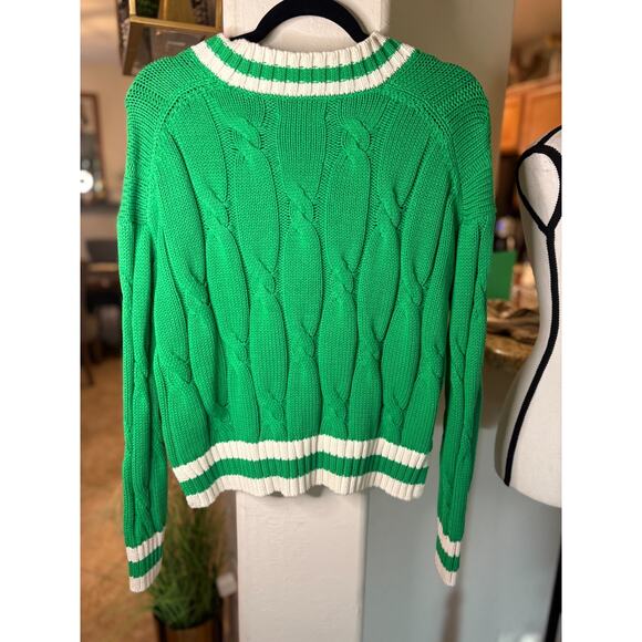 American Eagle Aerie Cropped Cable V-NECK Oversized Sweater Green Size XS 0-4 - Picture 5 of 5